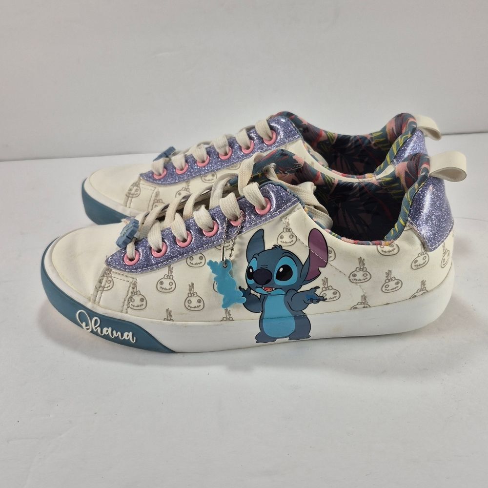 Disney Lilo & Stitch "Ohana" Graphic Low Top Court Sneakers With Charms Size 8.. - Picture 6 of 11